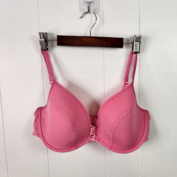 Triumph Plunge Underwire Bra Lightly Lined Hot Pink Lace-Up Size 38D - Picture 1 of 6
